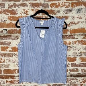 NWT J. Crew Blue and White Striped Sleeveless Blouse Cotton Medium